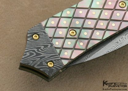 Mike Zscherny Custom Knives Piqued Black Lip Tahitian Pearl Shell & Damascus Linerlock - Image 4