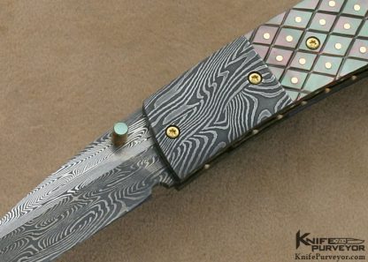 Mike Zscherny Custom Knives Piqued Black Lip Tahitian Pearl Shell & Damascus Linerlock - Image 2