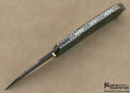 Mike Zscherny Custom Knives Piqued Black Lip Tahitian Pearl Shell & Damascus Linerlock - Image 5