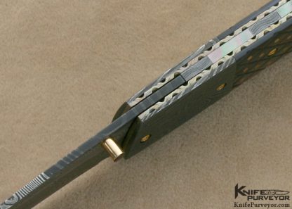 Mike Zscherny Custom Knives Piqued Black Lip Tahitian Pearl Shell & Damascus Linerlock - Image 6