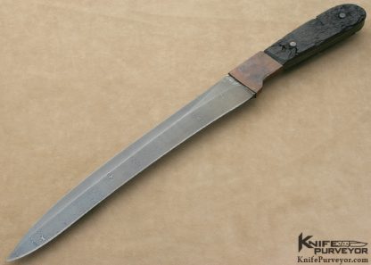 Mick Strider Custom Knife Tim Ferguson Brown Damascus and Antiqued Weathered Blackwood "iirc"