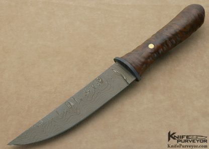 Mick Strider Custom Knife Damascus, Flamed Titanium and Textured Wood DDC Japanese Tanto