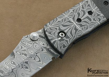 Mike Snody Custom Knife Carbon Fiber & Damascus Resistor Linerlock - Image 2
