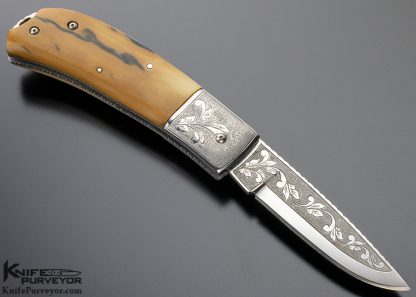 Mike "Whiskers" Allen Custom Knife Engraved Mastodon Scale Release Automatic - Image 3
