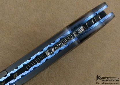 Mike Zscherny Custom Knife Fluted & Stippled Black Lip Tahitian Pearl Shell & Delbert Ealy Mosaic Damascus Linerlock - Image 9