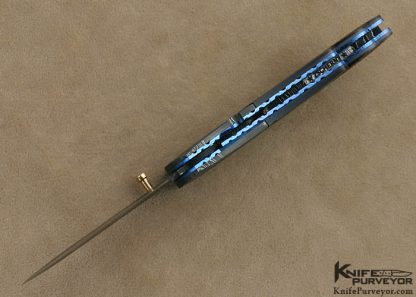 Mike Zscherny Custom Knife Fluted & Stippled Black Lip Tahitian Pearl Shell & Delbert Ealy Mosaic Damascus Linerlock - Image 8