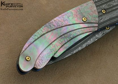 Mike Zscherny Custom Knife Fluted & Stippled Black Lip Tahitian Pearl Shell & Delbert Ealy Mosaic Damascus Linerlock - Image 6