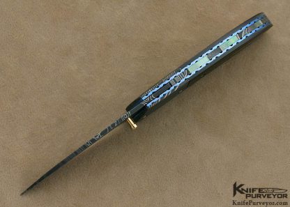 Mike Zscherny Custom Knife Fluted & Stippled Black Lip Tahitian Pearl Shell & Delbert Ealy Mosaic Damascus Linerlock - Image 7