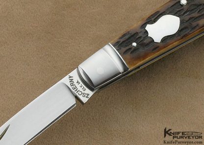 Mike Zscherny Custom Knife Remington Jigged Bone Wharncliff Teardrop Slip JointÃ‚Â with Federal Shield - Image 2