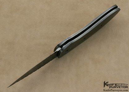 Jim Minnick Custom Knives Damascus & Blacklip Tahitian Pearl Shell Interframe Button Lock Automatic - Image 5