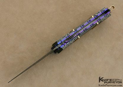 Jim Minnick Custom Knife Damascus with Piqued Black Lip Pearl with 18Kt Gold Spacers and Bale Linerlock Dagger - Image 8