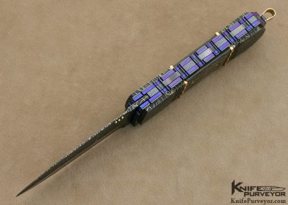 Jim Minnick Custom Knife Damascus with Piqued Black Lip Pearl with 18Kt Gold Spacers and Bale Linerlock Dagger - Image 6