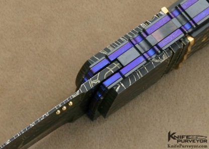 Jim Minnick Custom Knife Damascus with Piqued Black Lip Pearl with 18Kt Gold Spacers and Bale Linerlock Dagger - Image 7