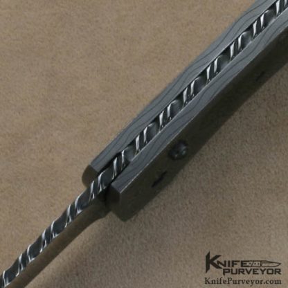 Jim Minnick Custom Knives Damascus & Blacklip Tahitian Pearl Shell Interframe Button Lock Automatic - Image 4