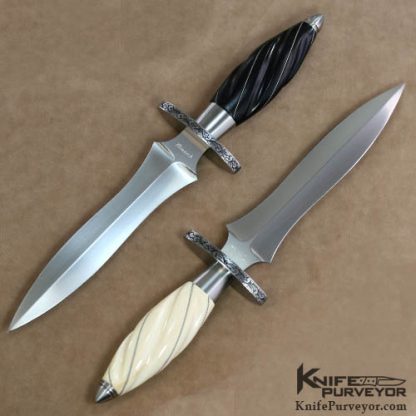 Jim Minnick Pair of Ebony and Ivory Engraved Daggers