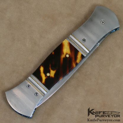 Jim Minnick Custom Knife Antique Tortoise Shell & Damascus Auto - Image 3