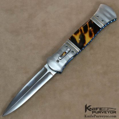 Jim Minnick Custom Knife Antique Tortoise Shell & Damascus Auto