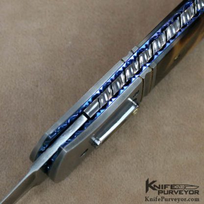 Jim Minnick Custom Knife Antique Tortoise Shell & Damascus Auto - Image 4