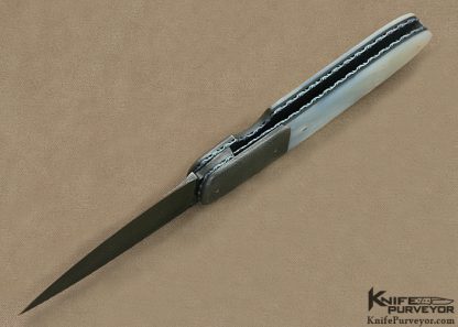 Unsigned Custom Knife Mother of Pearl Shell & Devin Thomas "Spirograph" Damascus Linerlock - Image 5