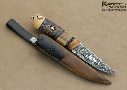 Morgan Axelsson Custom Knife Sole Authorship Mosaic Damascus with Curly Birch, Mammoth Ivory and Sterling Silver - Image 4