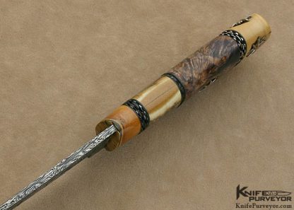 Morgan Axelsson Custom Knife Sole Authorship Mosaic Damascus with Curly Birch, Mammoth Ivory and Sterling Silver - Image 5