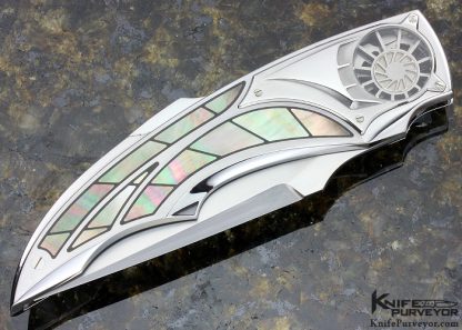 Corrado Moro Custom Knife Black Lip Tahitian Pearl Shell Inlaid Tourbillion 2 Lockback - Image 3