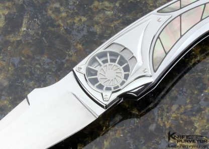 Corrado Moro Custom Knife Black Lip Tahitian Pearl Shell Inlaid Tourbillion 2 Lockback - Image 2