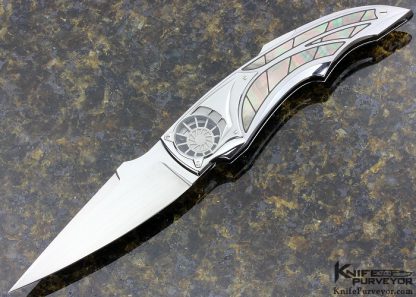 Corrado Moro Custom Knife Black Lip Tahitian Pearl Shell Inlaid Tourbillion 2 Lockback 11214 Open