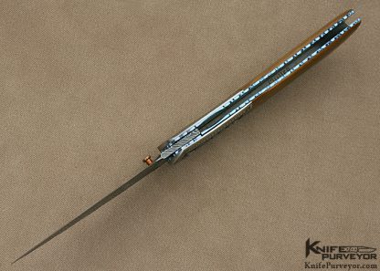 Jody Muller Custom Knife Sole Authorship Damascus and Engraved Mammoth Linerlock - Image 5