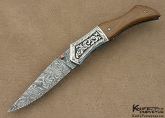 Jody Muller Custom Knife Sole Authorship Damascus and Engraved Mammoth Linerlock 4803