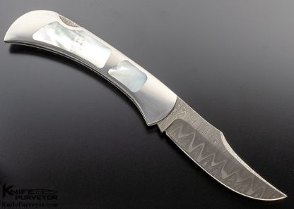 Murray Sterling Custom Knife Damascus Folding Bowie Lockback - Image 3