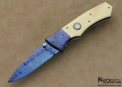 Nate Clark Custom Knives Blued Damascus D/A Linerlock