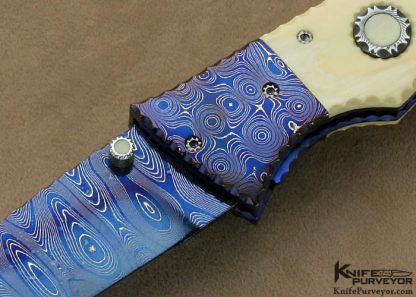Nate Clark Custom Knives Blued Damascus D/A Linerlock - Image 2