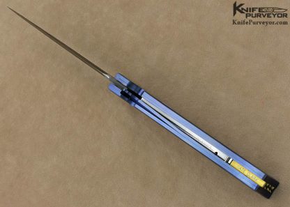 Nate Clark Custom Knife Anodized Titianium & Damascus Button Release Linelrock - Image 5