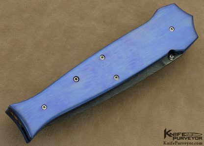 Nate Clark Custom Knife Anodized Titianium & Damascus Button Release Linelrock - Image 3