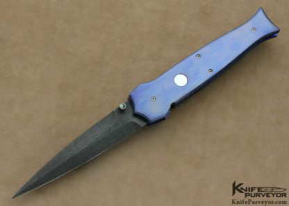 Nate Clark Custom Knife Anodized Titianium & Damascus Button Release Linelrock