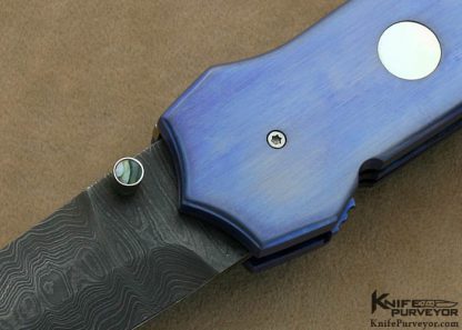 Nate Clark Custom Knife Anodized Titianium & Damascus Button Release Linelrock - Image 2