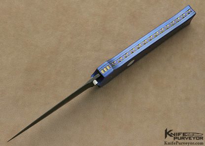 Nate Clark Custom Knife Anodized Titianium & Damascus Button Release Linelrock - Image 4