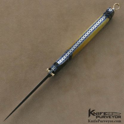 Larry Newton Custom Knives South Sea Goldlip Pearl and Damascus Linerlock - Image 6