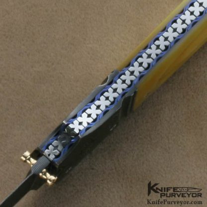 Larry Newton Custom Knives South Sea Goldlip Pearl and Damascus Linerlock - Image 5