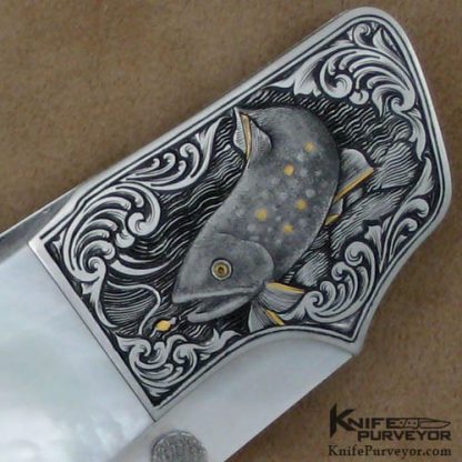 Larry Newton Custom Knife Mother of Pearl Lockback Engraved by Dan Wilkerson - Image 3