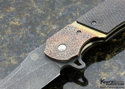 Olamic Cutlery Custom Knife Wayfarer Flipper Lightning Strike carbon Fiber with Hammered Copper - Image 2