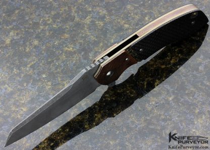 Olamic Cutlery Custom Knife Wayfarer Flipper Lightning Strike carbon Fiber with Hammered Copper - Image 4