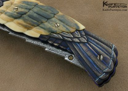 Stephen Olszewski Custom Knives Carved Mammoth Ivory & Forged to Shape Jerry Rados "Turkish Twist" Damascus "Birds of Prey" Linerlock - Image 5