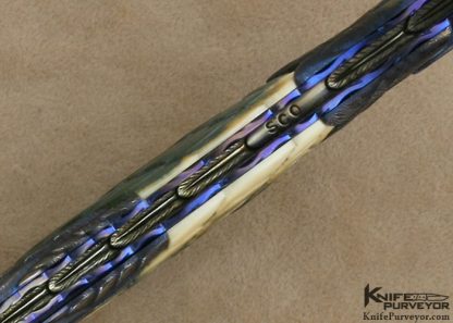 Stephen Olszewski Custom Knives Carved Mammoth Ivory & Forged to Shape Jerry Rados "Turkish Twist" Damascus "Birds of Prey" Linerlock - Image 8