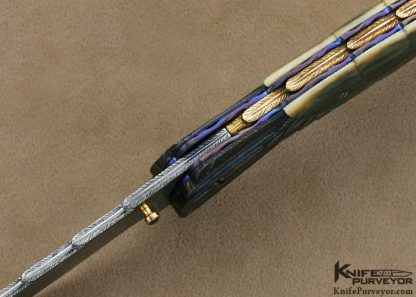 Stephen Olszewski Custom Knives Carved Mammoth Ivory & Forged to Shape Jerry Rados "Turkish Twist" Damascus "Birds of Prey" Linerlock - Image 7
