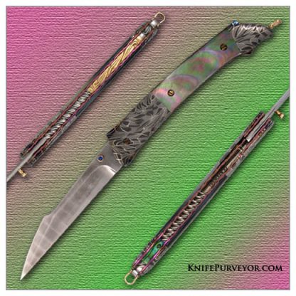 Stephen Olszewski's Custom Knife: Blacklip Pearl "Tiberon" with Jerry Rados and Robert Eggerling Damascus Linerlock