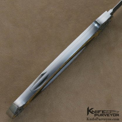 Warren Osborne Custom Knives Brian Hochstrat Engraved Mother of Pearl & Blacklip Pearl Double Interframe Lockback Dagger with a Mike Norris Stainless Damascus Blade - Image 6