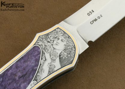 Warren Osborne Custom Knife Martin Rabeno Engraved Charoite Interframe Lockback - Image 6