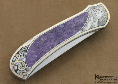 Warren Osborne Custom Knife Martin Rabeno Engraved Charoite Interframe Lockback - Image 2